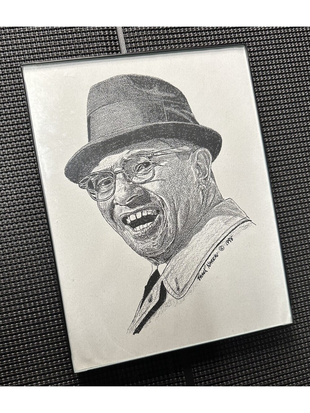 Signed Portrait Print 1998 Frank Naprava Framed Black White Art Drawing